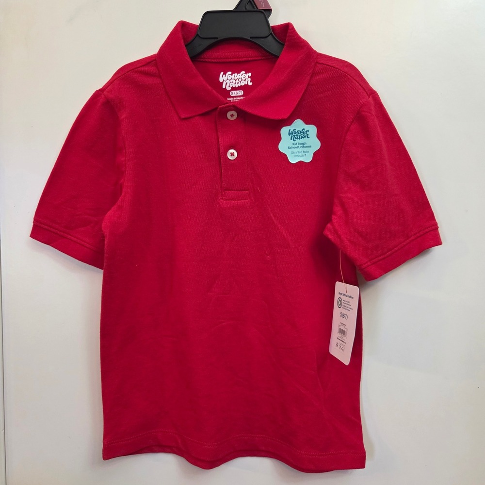 Wonder Nation Boys Pique Polo Shirt Brilliant Red S 6-7 School Uniform NEW